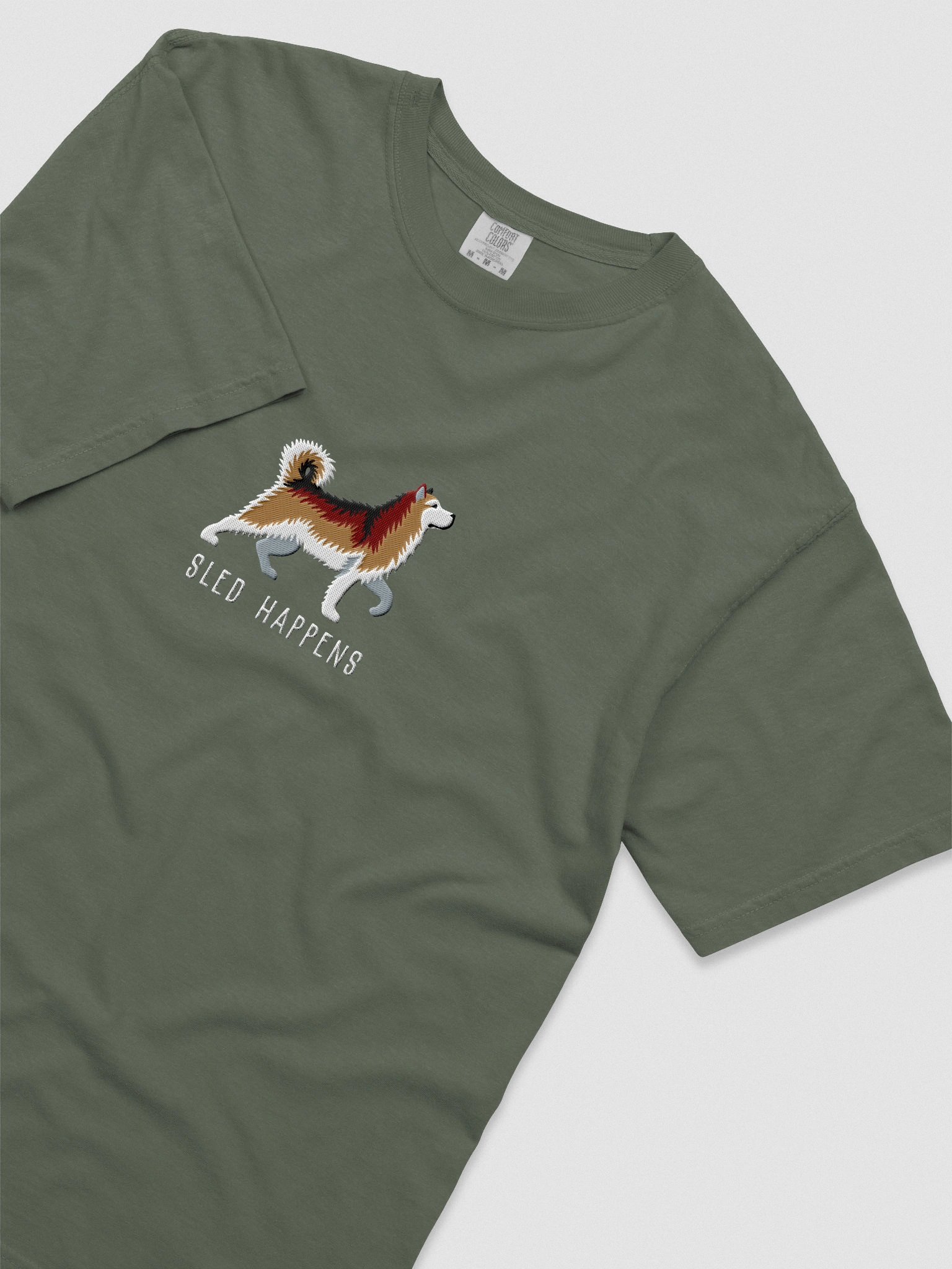 Sled Happens T-Shirt(Embroidered) of an Alaskan Malamute(Sable) product image (8)