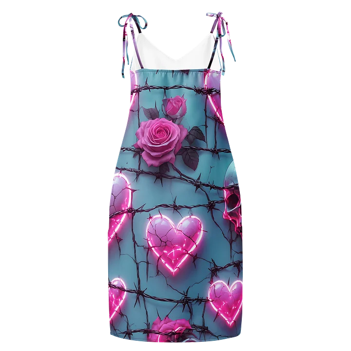 Neon Barbed Rose Heart Midi Slip Dress - Glow Pink Shattered Hearts & Roses Chiffon Halter Dress with Slit product image (2)