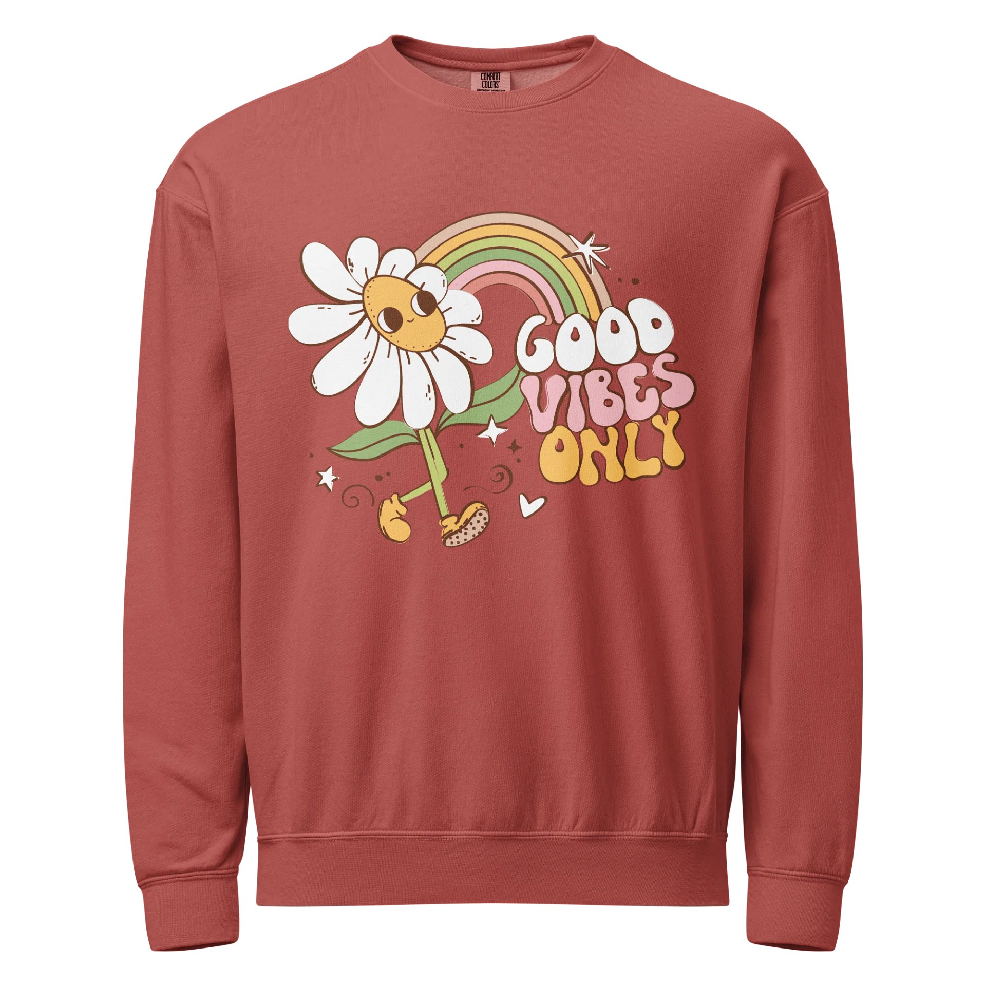 Good Vibes Only Crewneck | Retro 70s Rainbow Daisy Sweatshirt product image (1)
