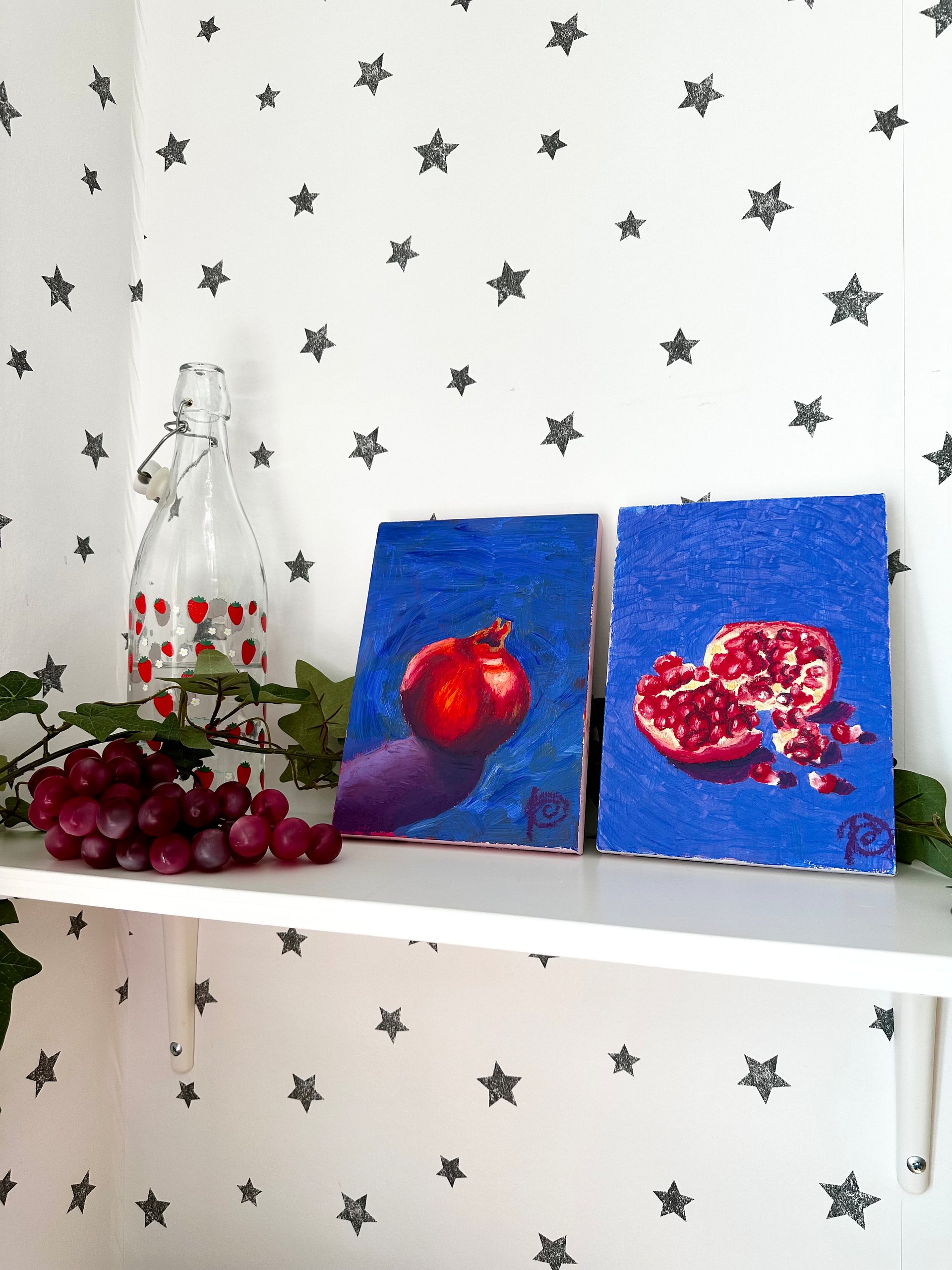 'worth the effort' pomegranate diptych acrylic + oil pastel on wood panel product image (2)