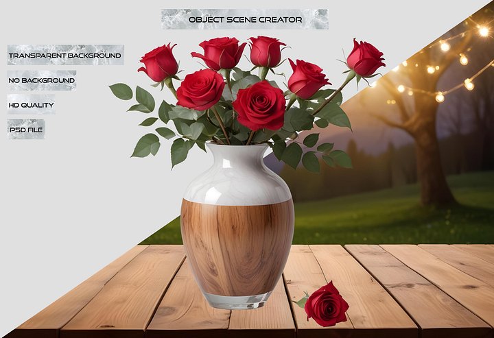 Romantic Elegance – Wooden and Marble Vase PNG product image (2)