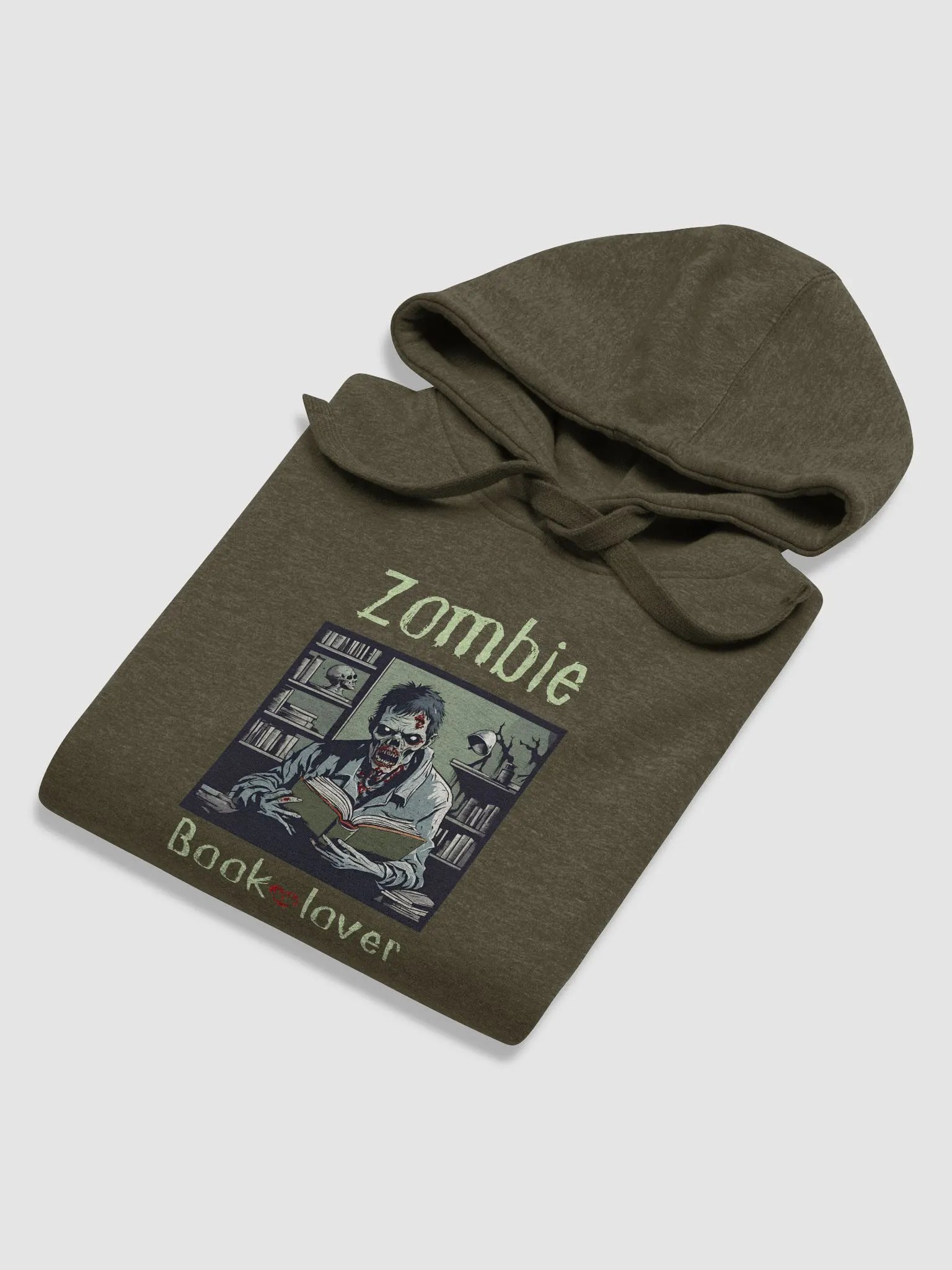 Zombie Book Lover - Military Green Unisex Hoodie product image (6)