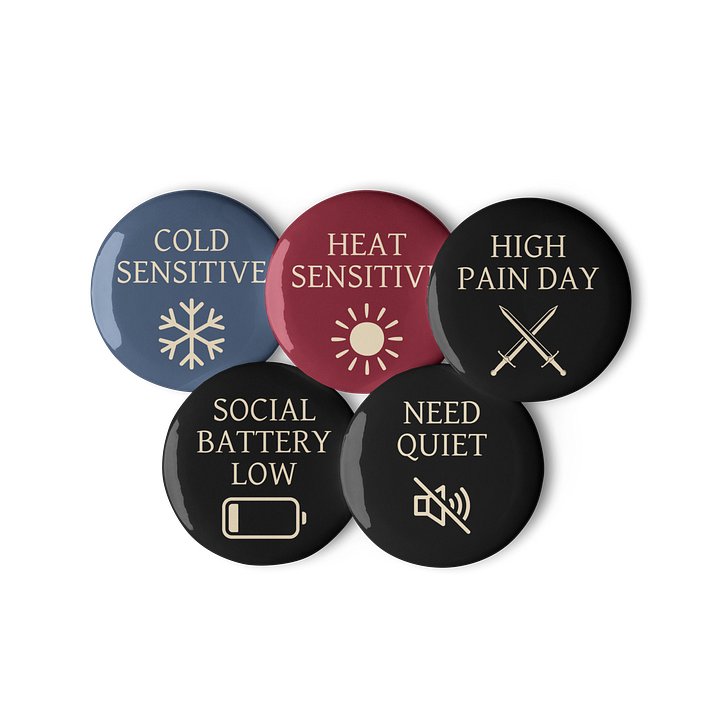 Chronic Illness Status Pin Set | Spoonie Symptom Buttons Set of 5 product image (1)