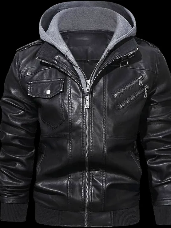 Mens Moto Jacket with Removable Hood product image (2)