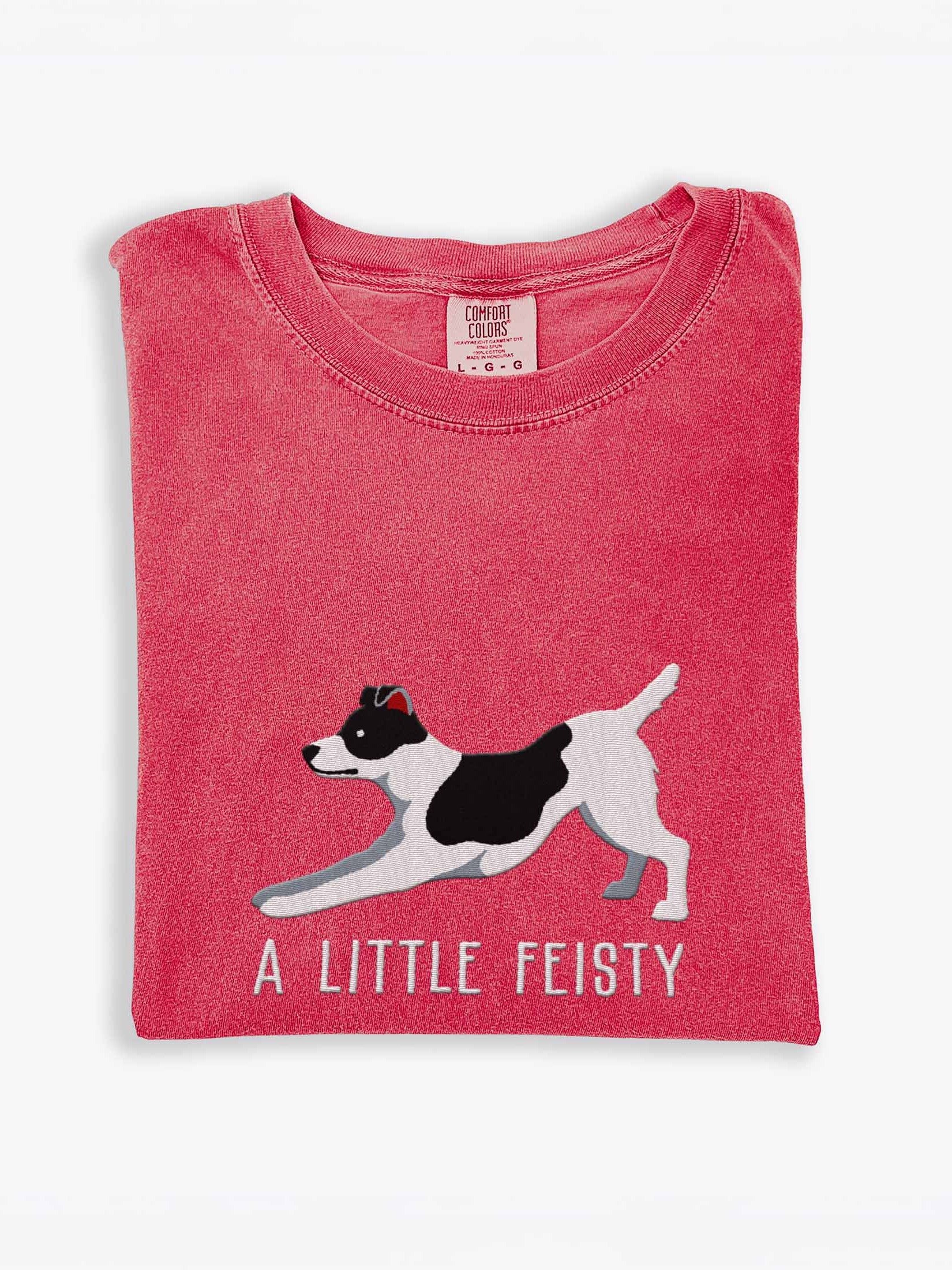 A Little Feisty T-Shirt(Embroidered) of a Feist Dog(Black & White) product image (1)