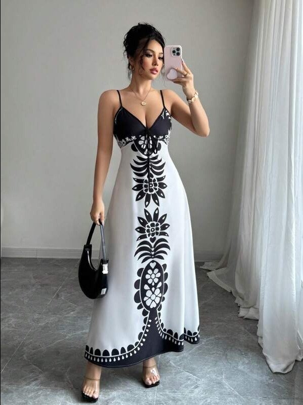 ADLEST Print V-Neck Sexy Loose Camisole Dress product image (1)