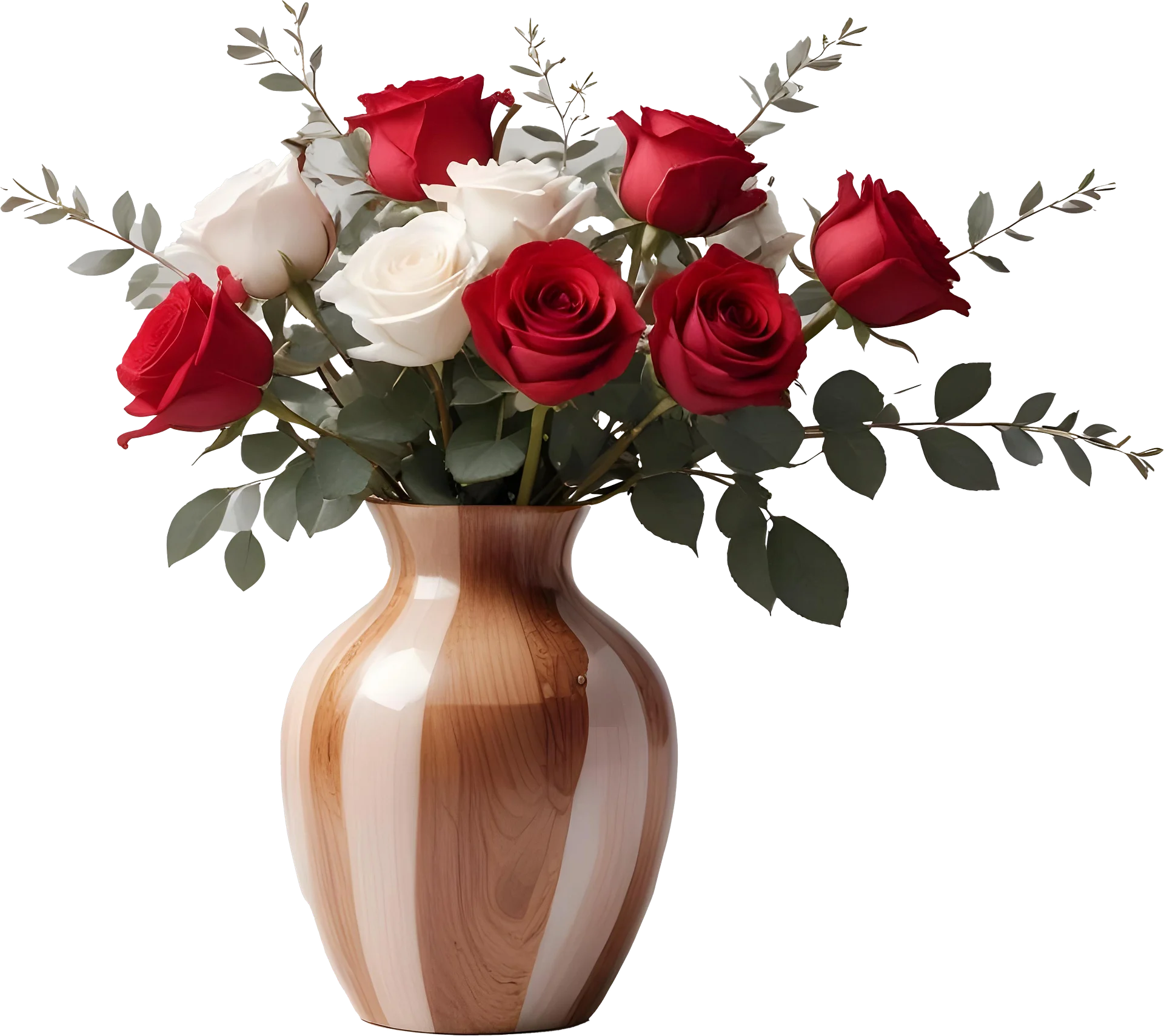 Timeless Elegance – Wooden Vase with Roses PNG product image (1)