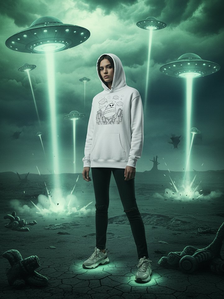 ALIEN INVASION // Premium Heavyweight Graphic Hoodie (White) product image (2)
