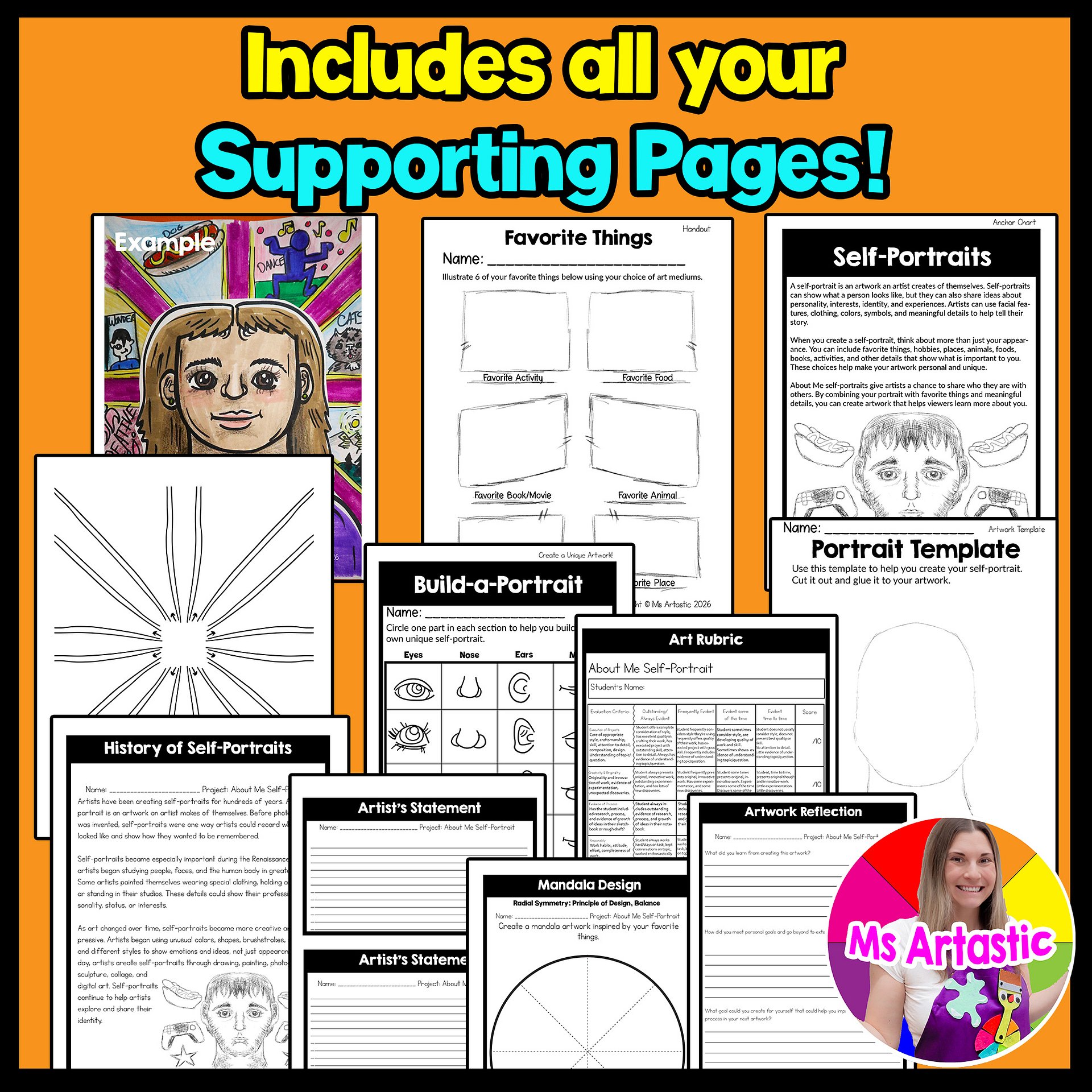 4th Grade About Me Grade 4 Self Portrait Art Project Art Lesson Back to School product image (4)