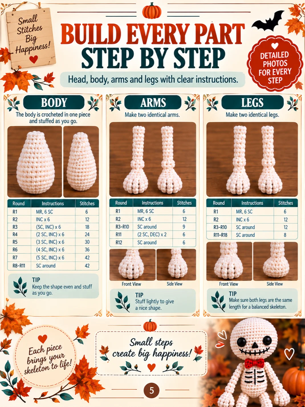 Halloween Skeleton Crochet Pattern PDF | Beginner Amigurumi Tutorial product image (5)