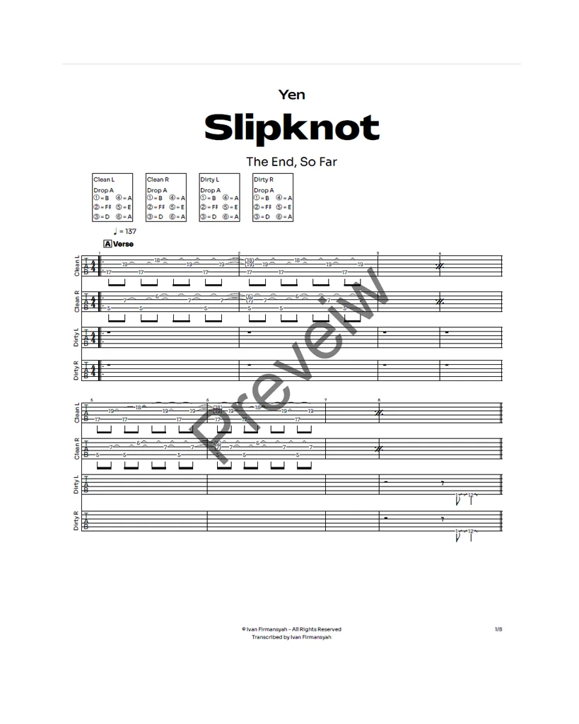 Slipknot - Yen Complete Guitar Tab product image (2)