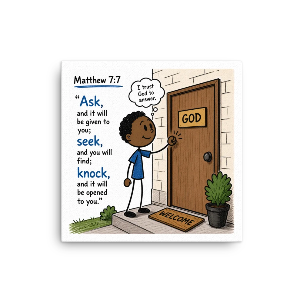 “Ask, Seek, Knock” – Matthew 7:7 Canvas Art (16” x 16”) product image (1)