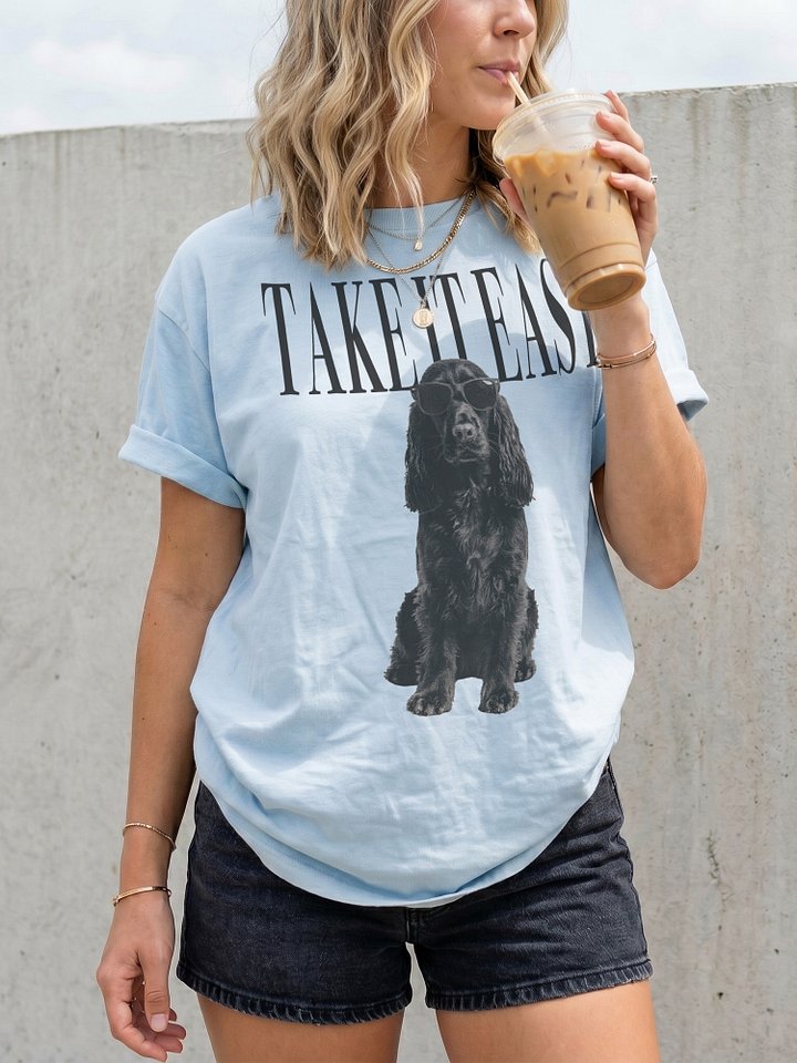 Take It Easy '90s Pop Vintage-Style T-Shirt for English Cocker Spaniel(Black) Owners product image (2)