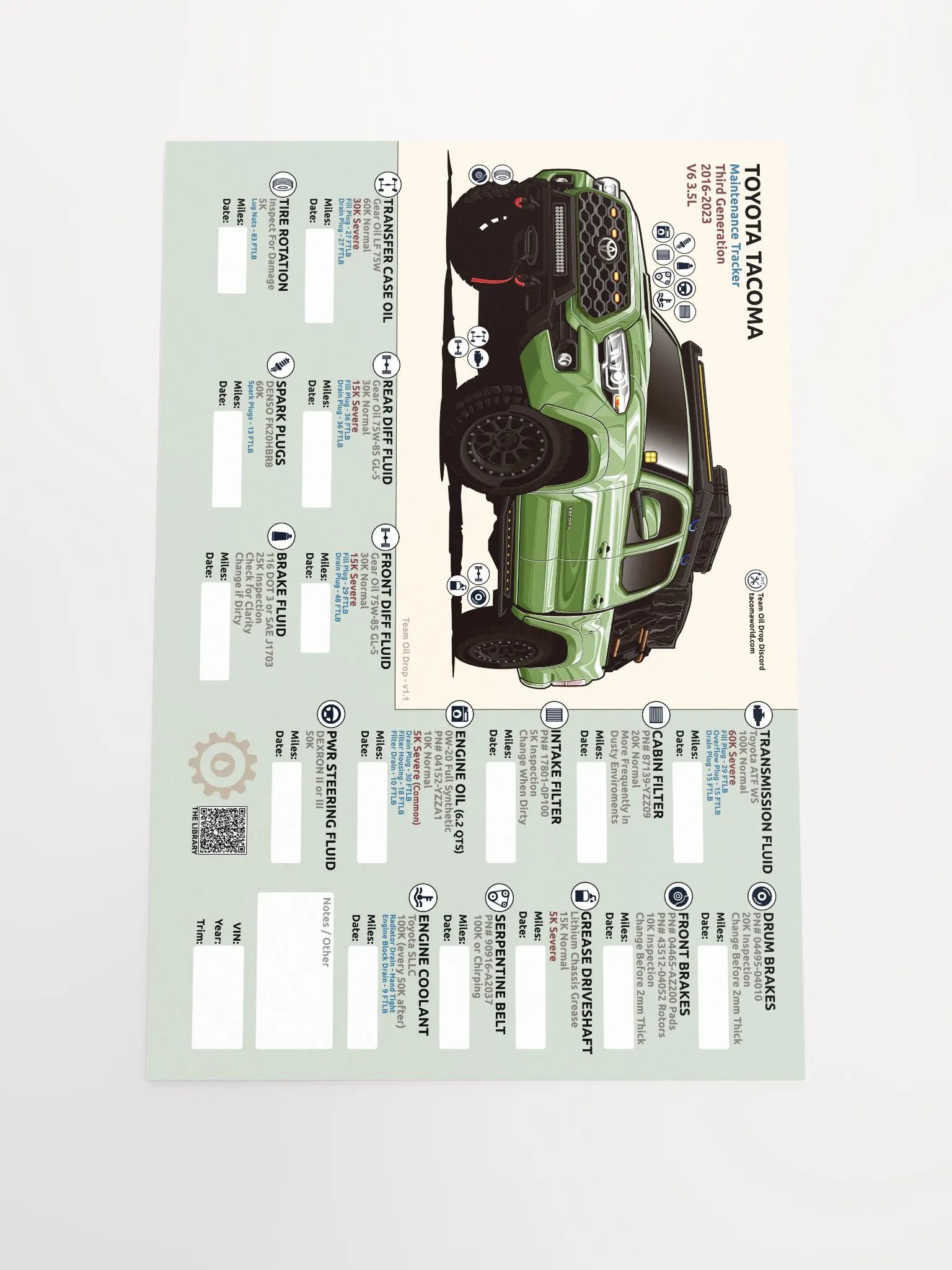 3rd Gen Maintenance Tracker v1.1 - Lime product image (2)