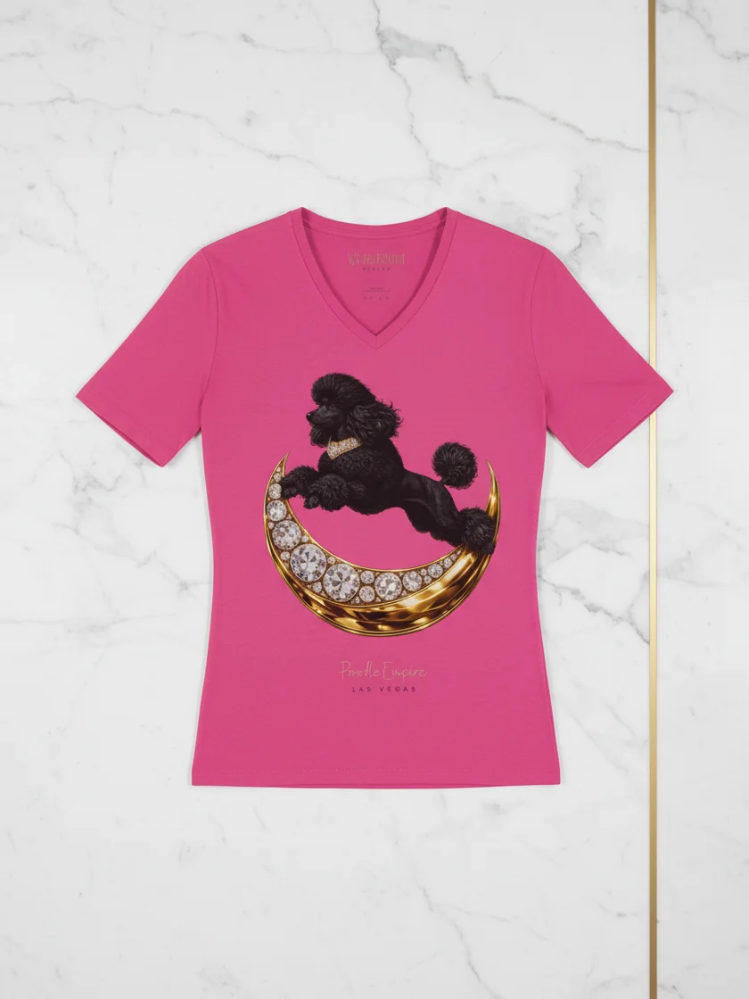 Moon Black Poodle V-Neck Tee Light | Poodle Empire product image (6)