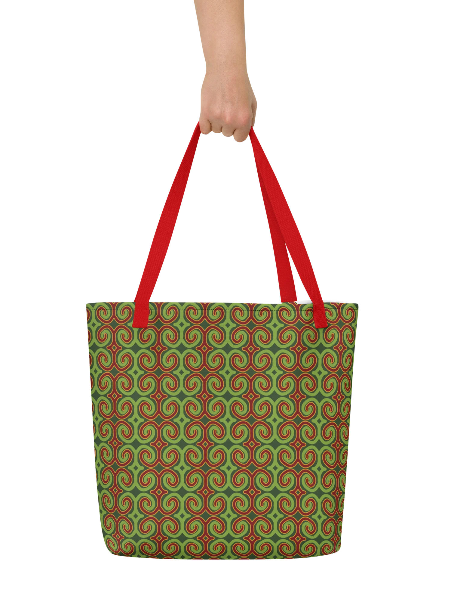 Red & Green Christmas Swirls Large Tote Bag product image (5)