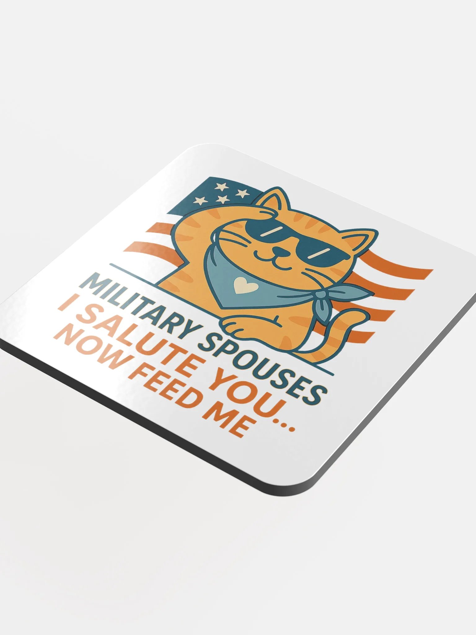 Saluting Cat Coaster – Military Spouses, I Salute You (Now Feed Me) product image (4)