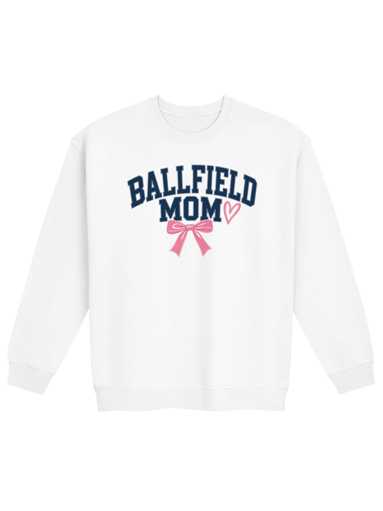 Ballfield Mom Bow & Heart Sweatshirt | Navy Varsity Pink Bow Crewneck product image (1)