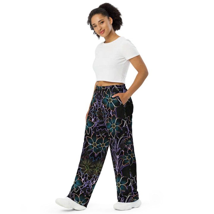 Trippy Dark Florals/All-Over Print Unisex Wide-Leg Pants by Sublicolor product image (2)