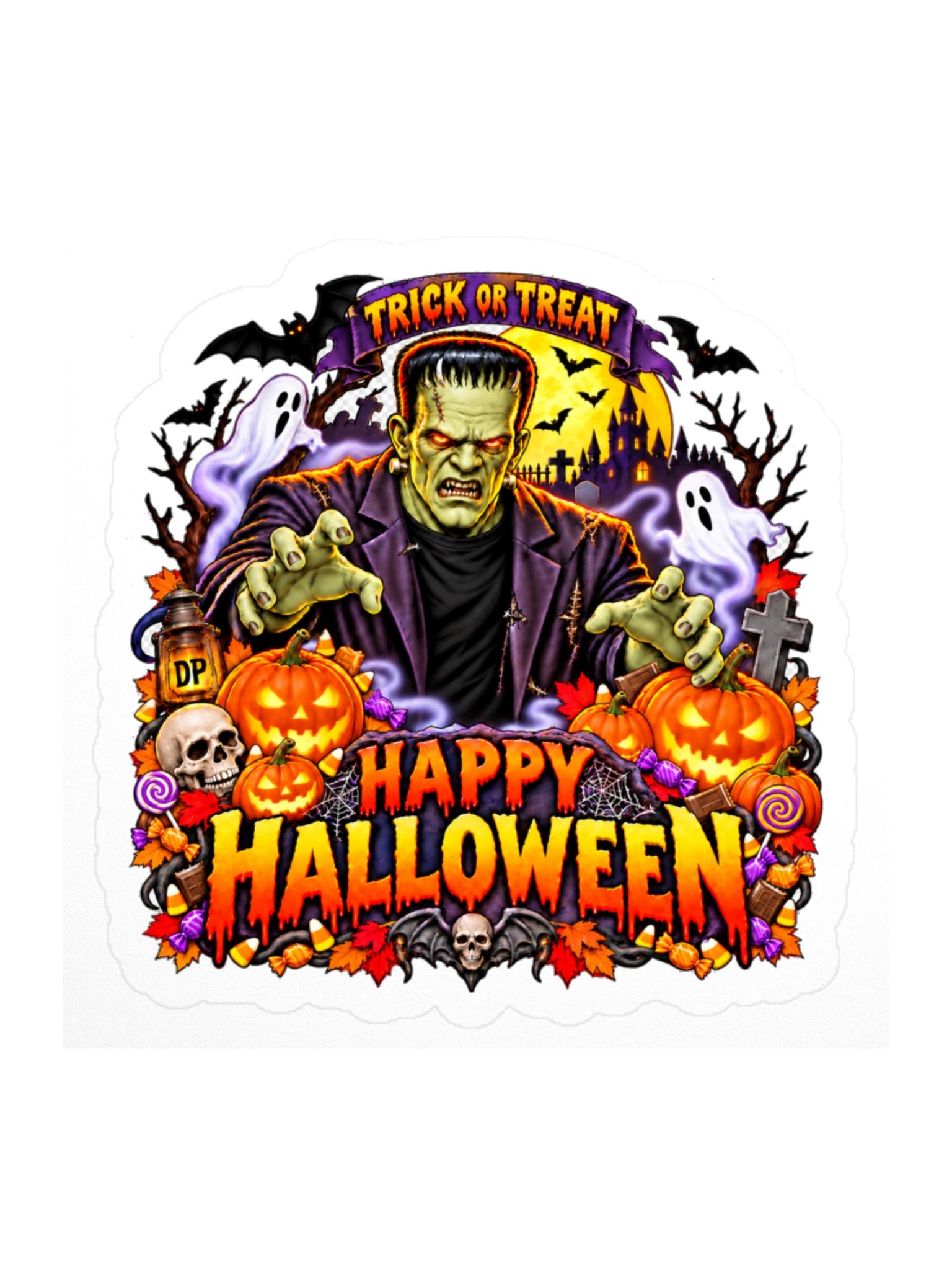 Frankenstein Happy Halloween 3" x 3" sticker product image (1)