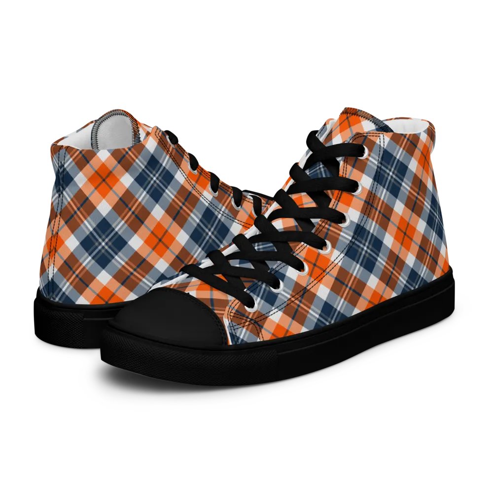 Orange and Blue Sporty Plaid Men's High Top Shoes product image (8)