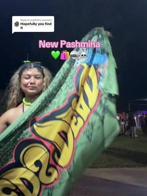 Replying to @reyb555 I didn't find mine 😭 but I got a cool one last night @ZEDS DEAD 😏💖🫶🏽🙌🏾💕🦖💚 #ravetok #az #zedsdead #pashmina 💚😭🙌🏾🌈🪩#unboxingvideo 🛍️🩷