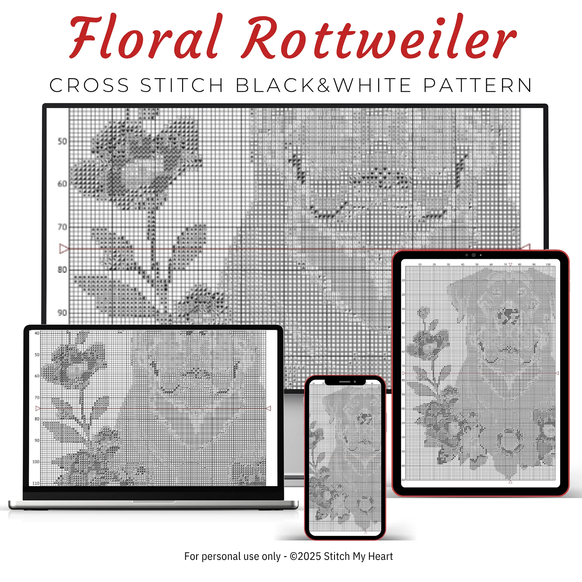 Floral Rottweiler Cross Stitch Pattern product image (4)
