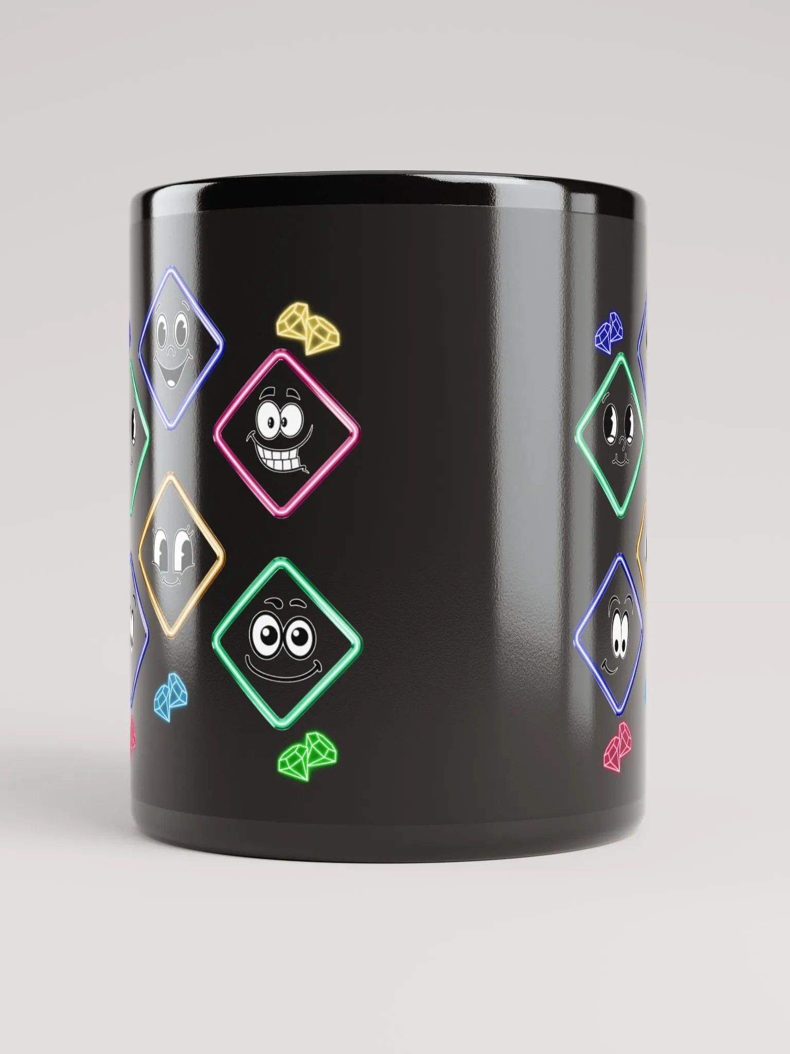 Happy Diamond Faces - Colorful Artistic Black Mug product image (11)