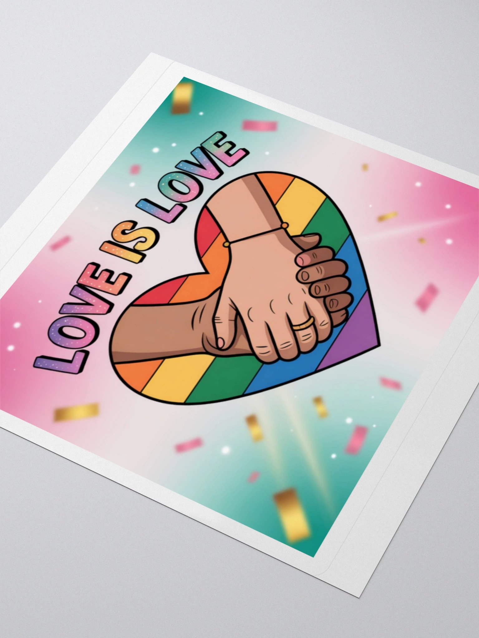 Love Is Love Pride Sticker - Rainbow Heart with Interlocking Hands Design product image (8)