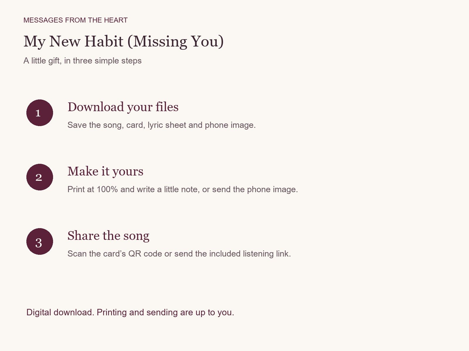 My New Habit (Missing You) — Printable Song Gift product image (3)