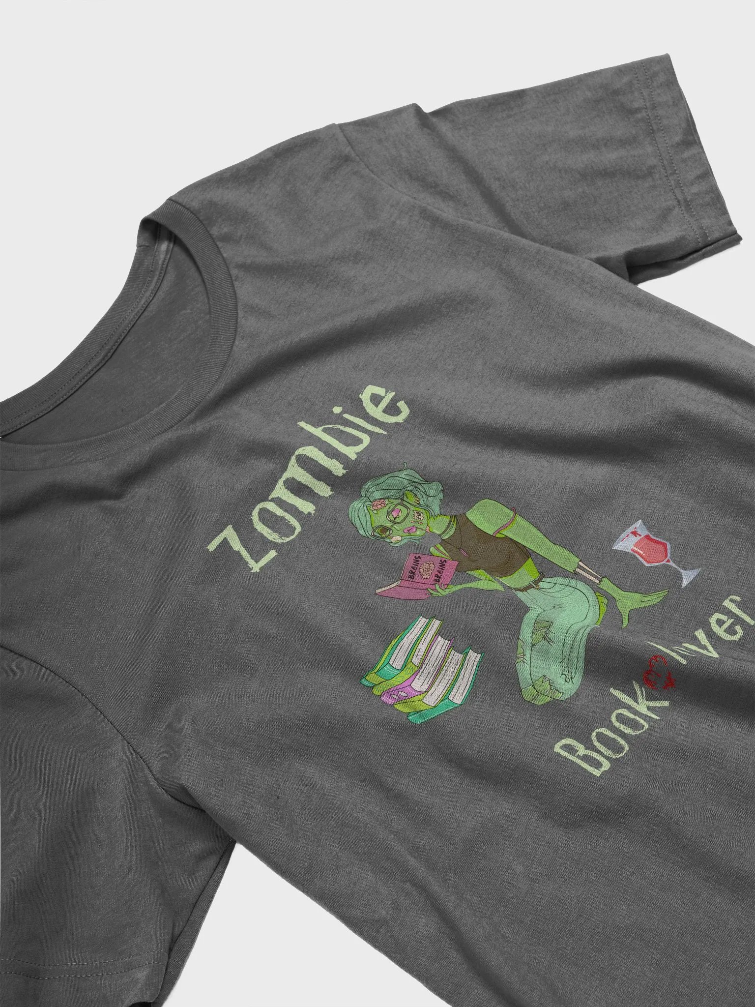 Zombie Book Lover Grey T-shirt product image (3)