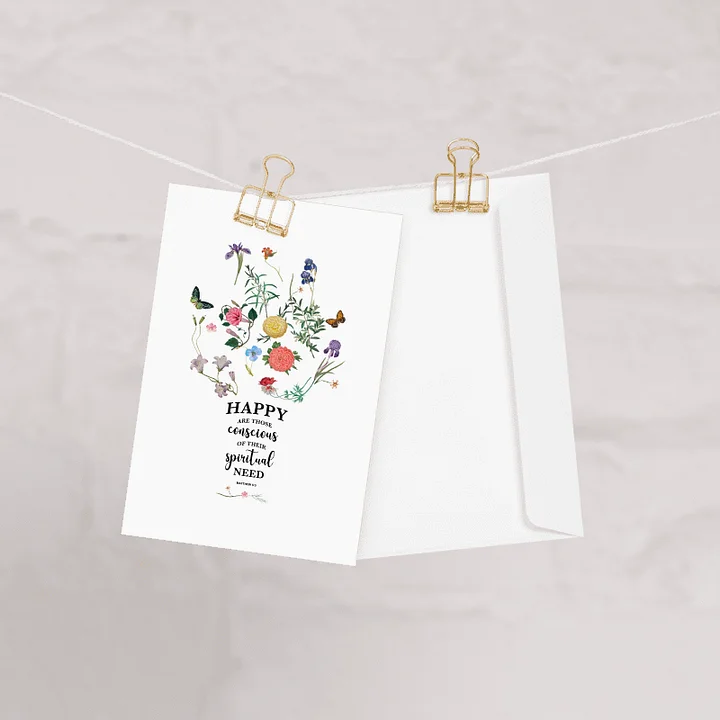 “Happy Are Those Conscious of Their Spiritual Need” | Matthew 5:3 | Floral Greeting Card product image (1)
