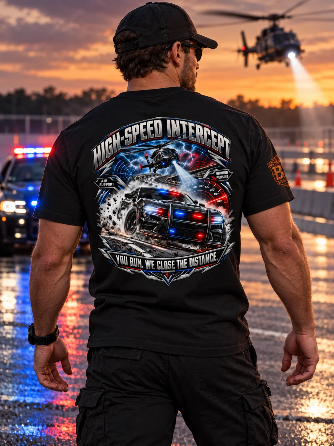 Police Pursuit Shirt — High-Speed Intercept™ “Close the Distance” Tee | Flat Out Broken™ product image (1)