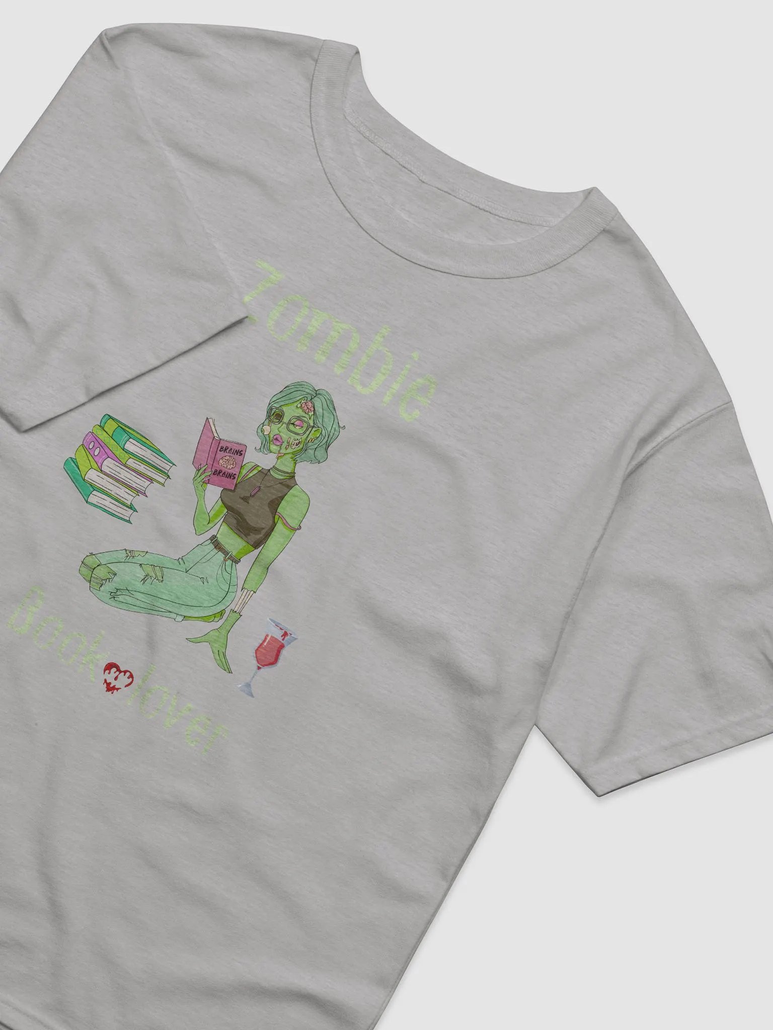 Zombie Book Lover Relaxed Grey T-shirt product image (4)