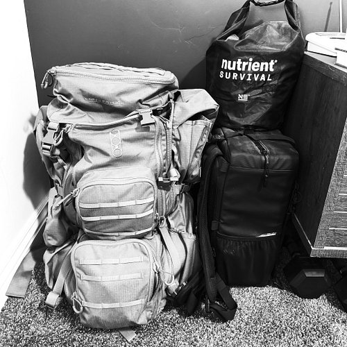 This is where most of my bug out stuff lives.

A couple bug out bags and some backup food from Nutrient Survival. It’s not so...