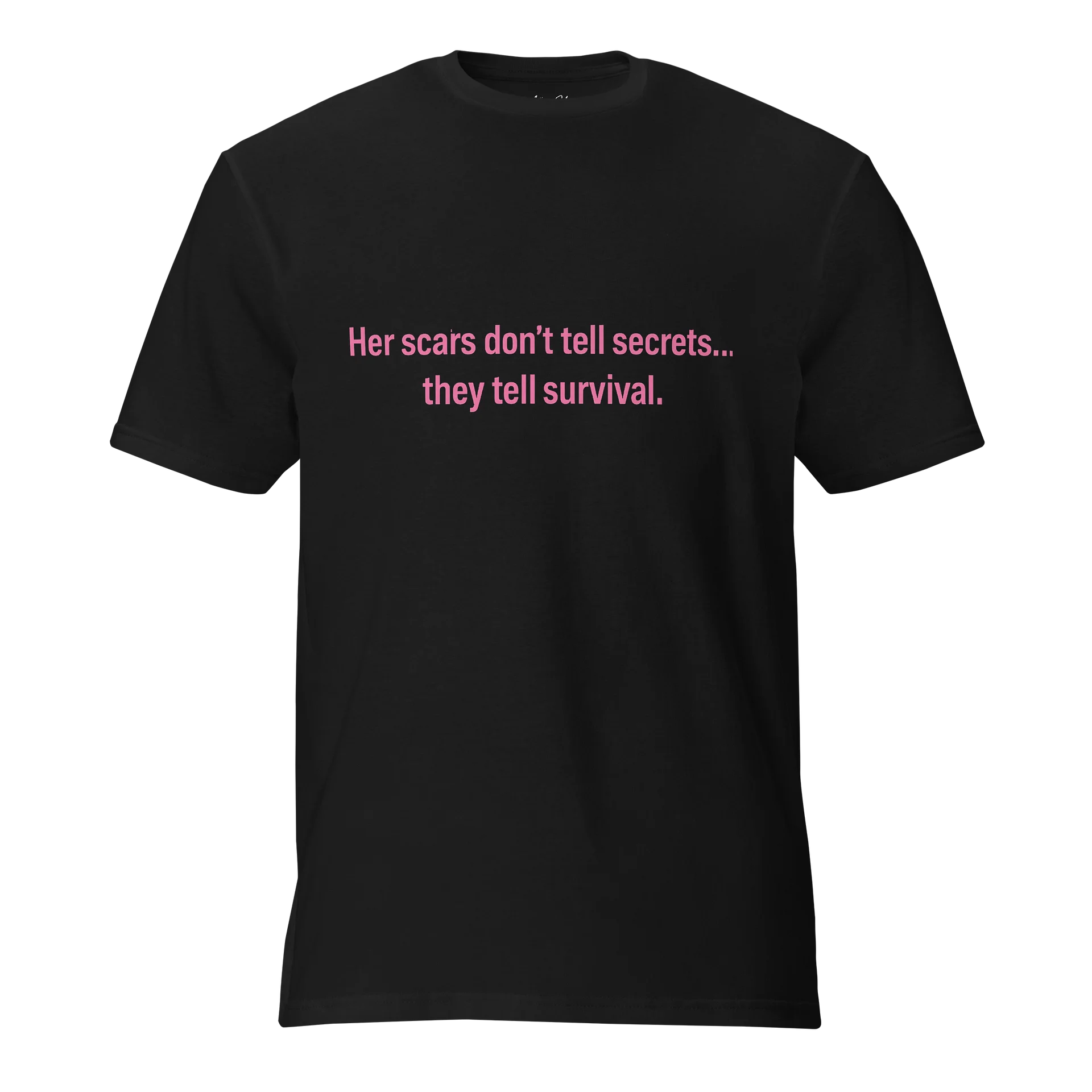Her Scars Don’t Tell Secrets — Black & White T‑Shirt product image (1)