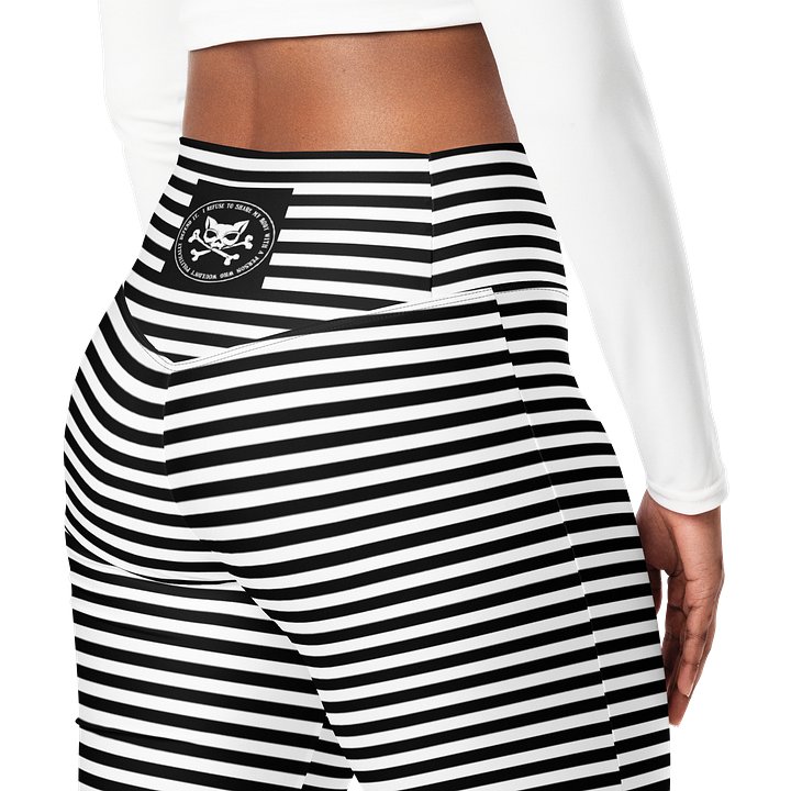 White and Blaque Stripped Kat Skull Flares product image (1)