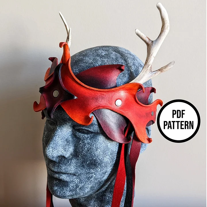 Woodland Crown, Headpiece with Antlers - PDF Pattern for Leather product image (2)