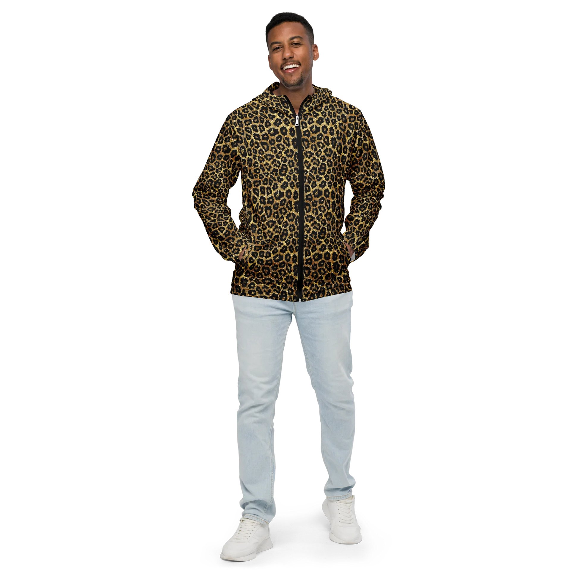Stylish Custom Gold Leopard Print Windbreaker for Streetwear product image (1)