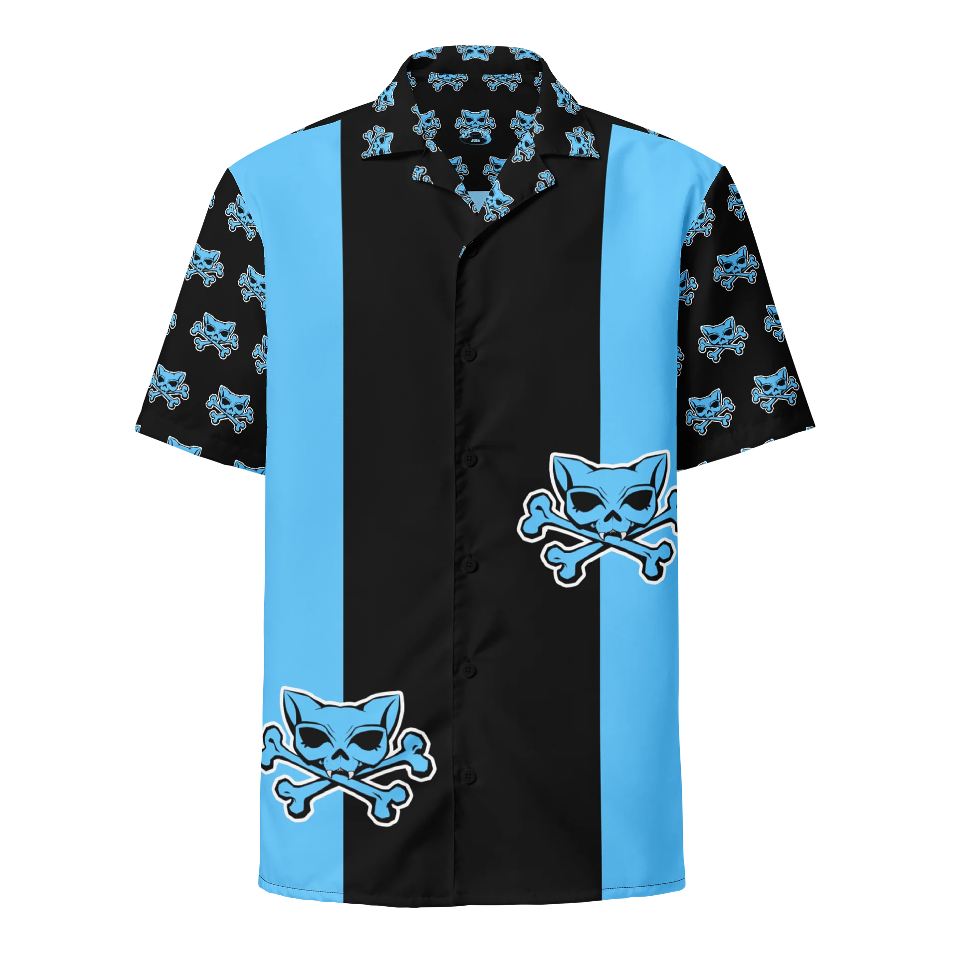 Blue Kat Skull Bowling Shirt product image (1)