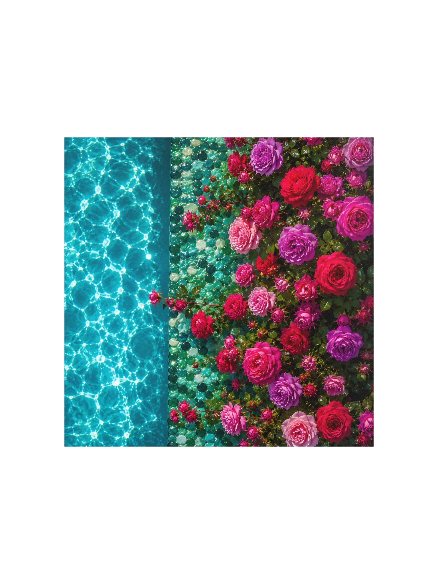 Turquoise Pool & Roses 10x10 Matte Poster | 8K Luxury Floral Wall Art | Emerald Fuchsia Botanical product image (2)