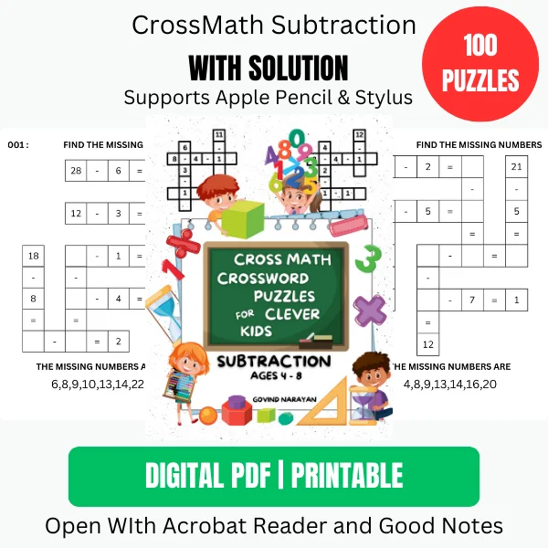 100 Crossmath Puzzles: Subtraction for Kids (Ages 4-8) | Ebook | Printable PDF product image (1)
