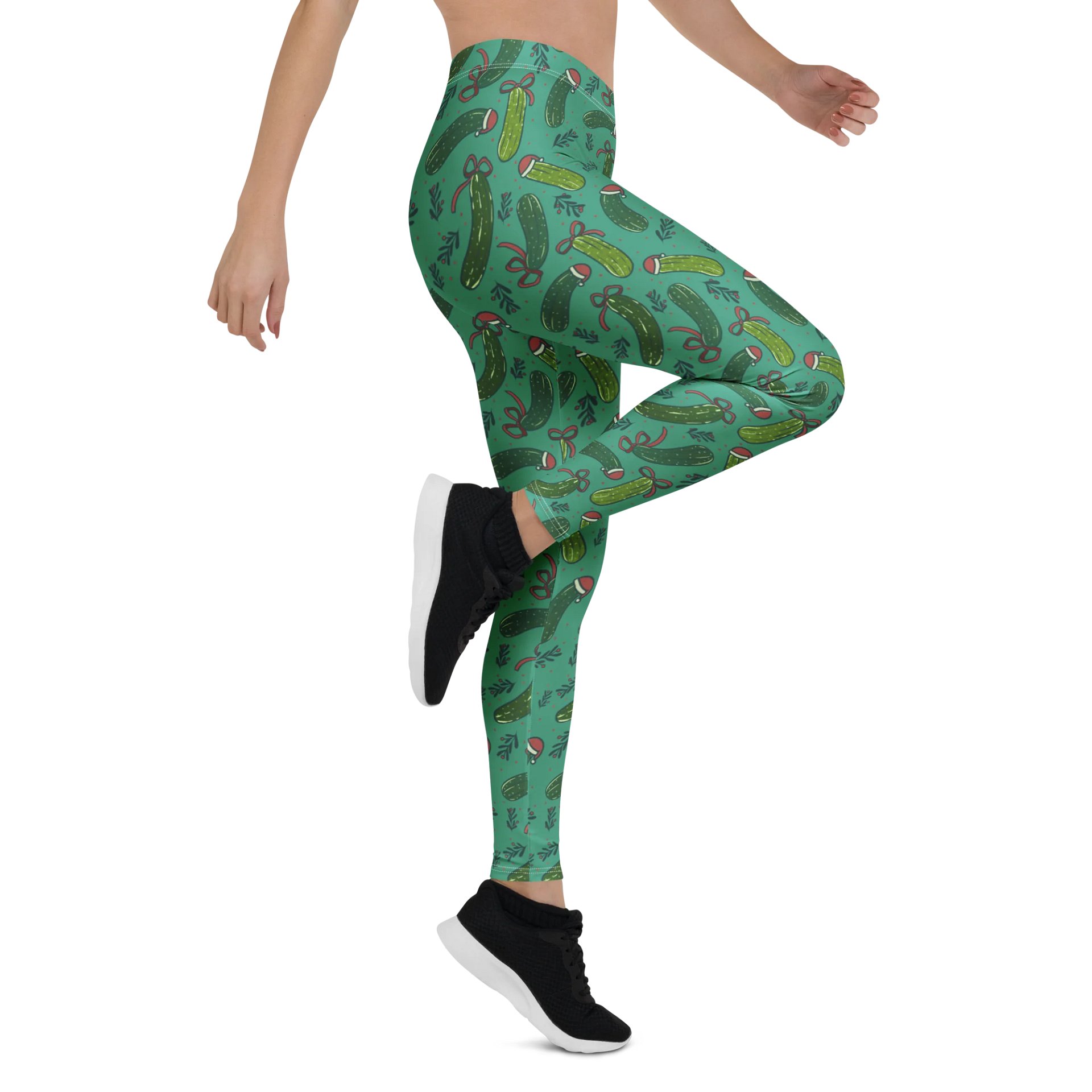 Christmas Pickles Pattern Leggings, Dark Green product image (7)
