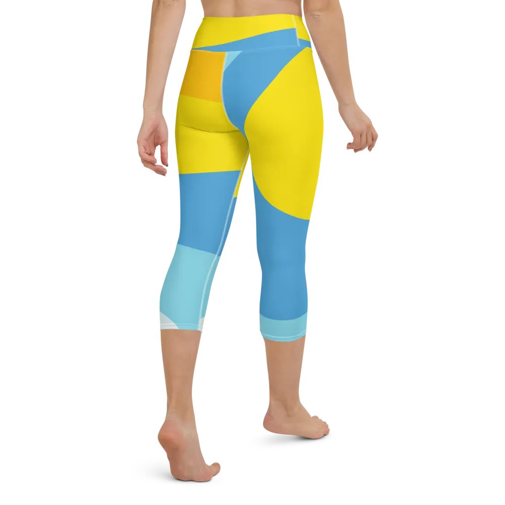 Yellow/Blue Abstract All-Over Geometric Print Capri Leggings product image (5)
