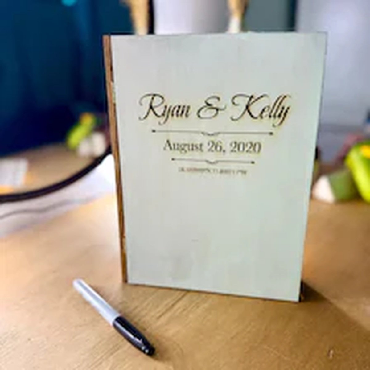 Personalized Wedding Guest Book Alternative, Unique Wooden Guestbook with Lights, Custom Keepsake product image (2)