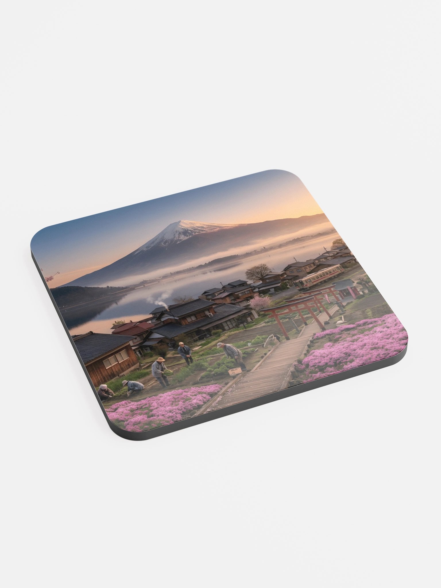 Mount Fuji Village Pink Moss Glossed Cork Coaster product image (2)