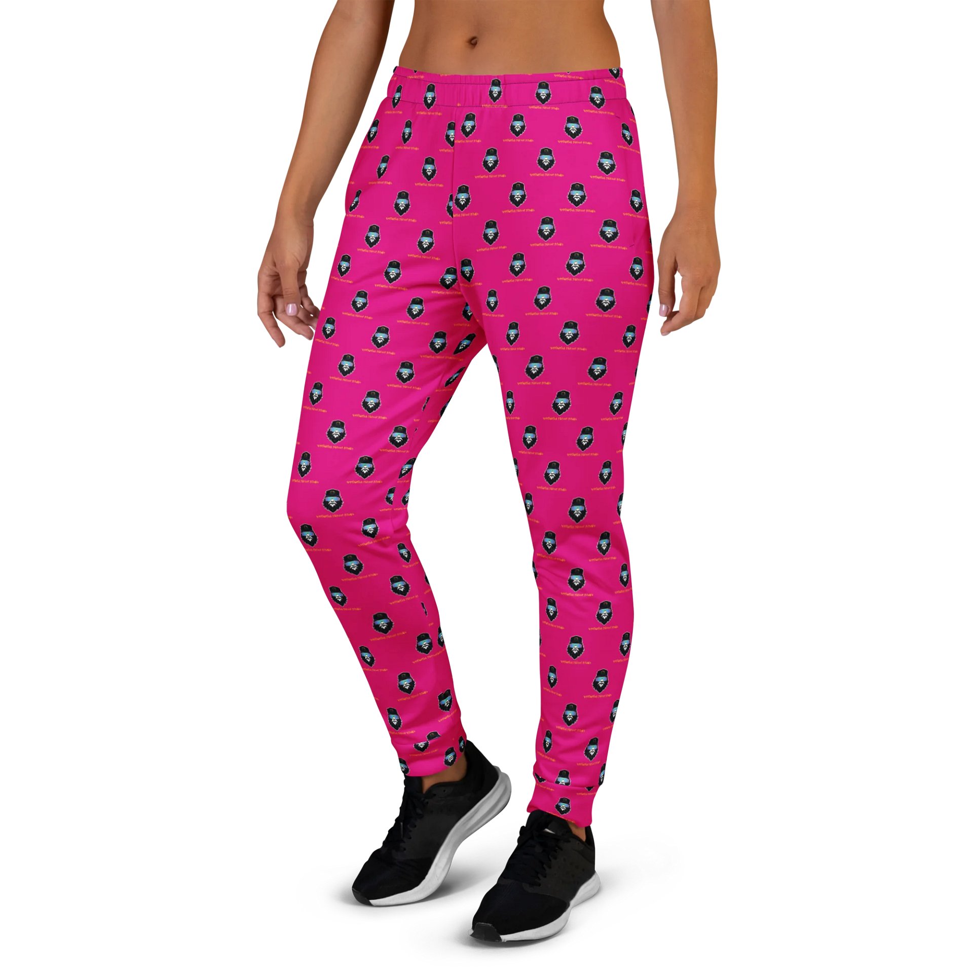 Synthsquatch Fitness Bigfoot Monogram Logo All-Over Print Women's Joggers (Neon Pink) product image (3)