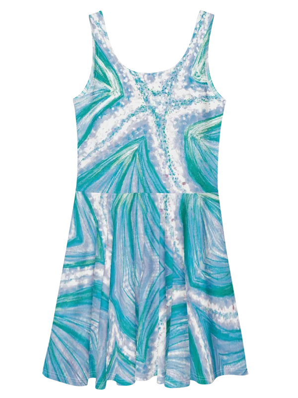Bright Cyan Starfish Skater Dress | Ocean-Inspired Sleeveless Fit & Flare Dress | Monique Faella Designs™ product image (11)
