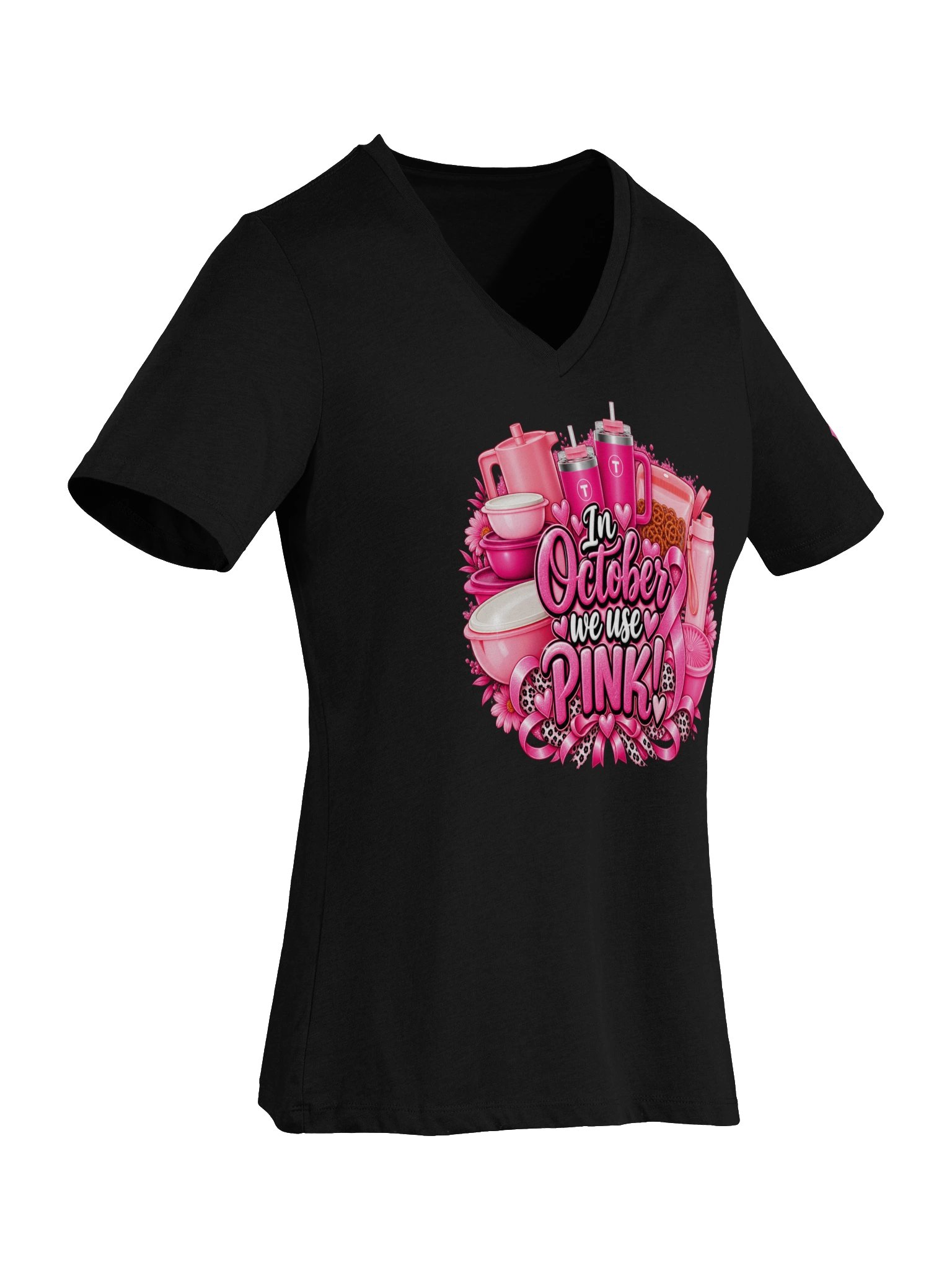 Breast Cancer Awareness Tupperware V-Neck Tee (Includes left sleeve design) product image (21)