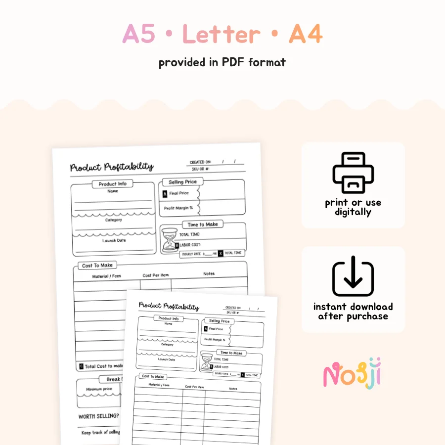 Product Profitability Printable Product Pricing Worksheet product image (2)